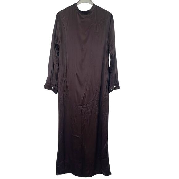 DONNI. NWT Silky Tunic Long Sleeve Shirt Maxi Dress in Dark Brown Size M - Picture 4 of 13